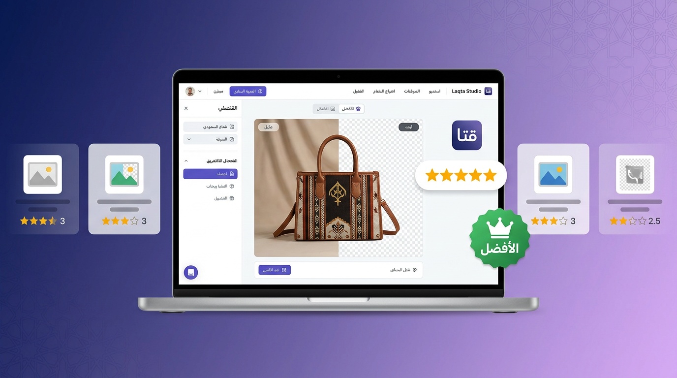 مقارنة أفضل برامج إزالة الخلفية مع تصدر لقطة استوديو بواجهة عربية وتقييم خمس نجوم