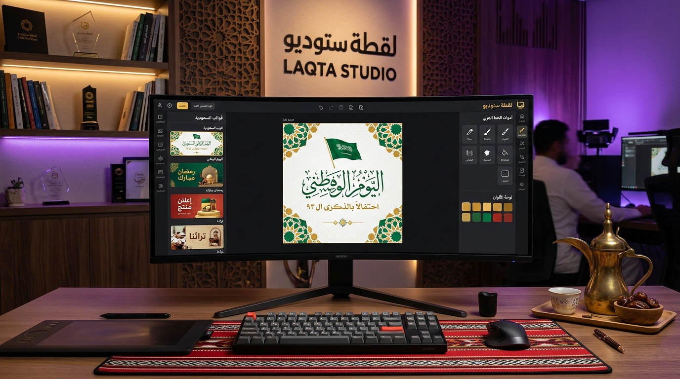 برنامج تصميم بالعربي مجاني - واجهة لقطة استوديو مع خطوط عربية جميلة