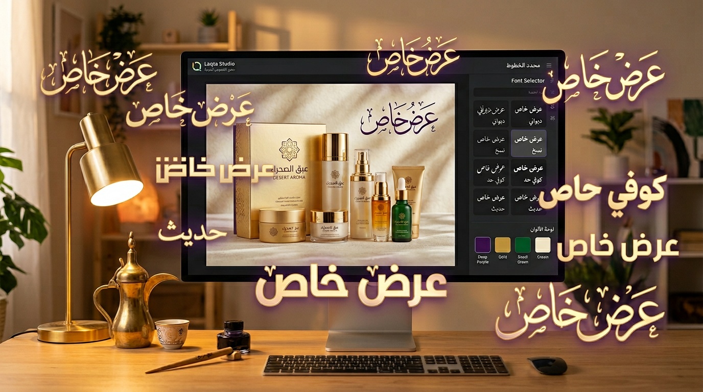 برنامج لقطة للكتابة على الصور بخطوط عربية متنوعة - نسخ وكوفي وخطوط حديثة على صور منتجات سعودية