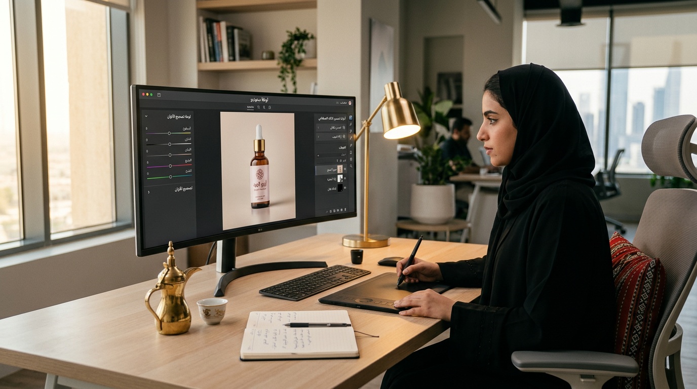 مساحة عمل احترافية لتحرير صور المنتجات السعودية بأدوات لقطة للذكاء الاصطناعي مع واجهة عربية