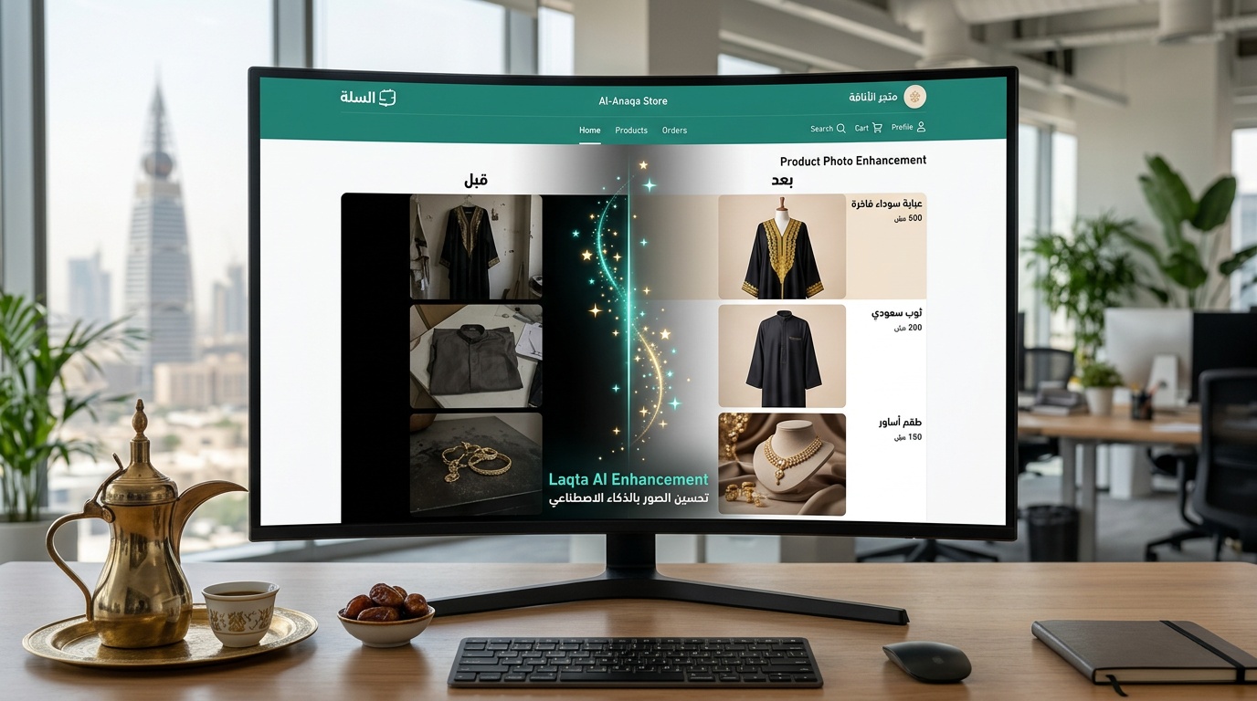 تحسين صور متجر سلة - قبل وبعد تحسين صور المنتجات بالذكاء الاصطناعي