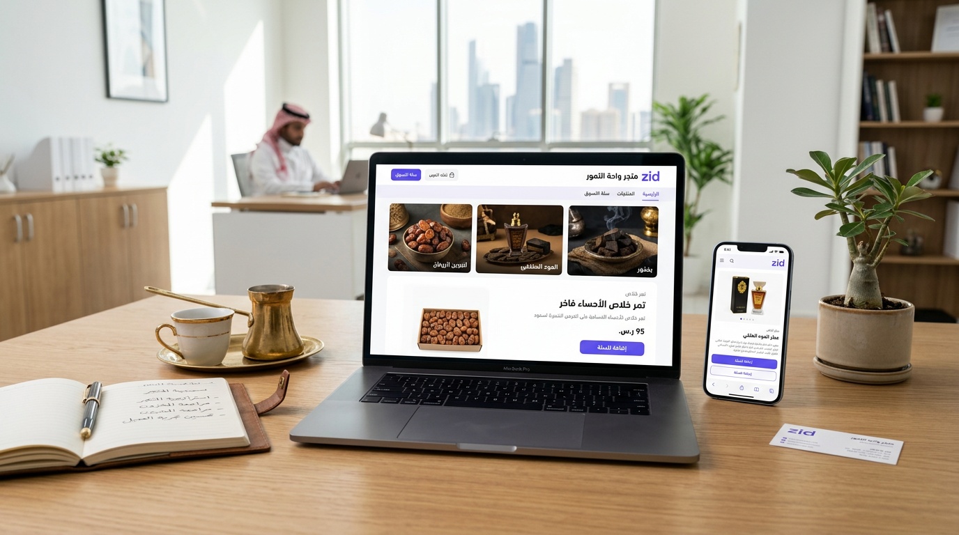 تصميم متجر زد احترافي على اللابتوب والجوال مع واجهة عربية أنيقة - لقطة استوديو