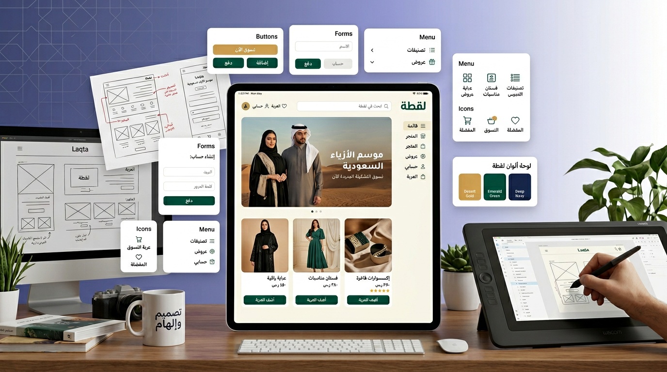 تصميم واجهة متاجر وتطبيقات بتجربة مستخدم عربية احترافية - لقطة استوديو