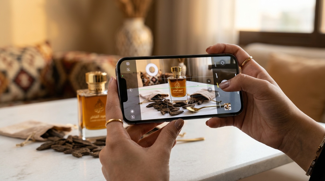 تصوير احترافي بالجوال لمنتجات سعودية فاخرة مع إضاءة مثالية - لقطة