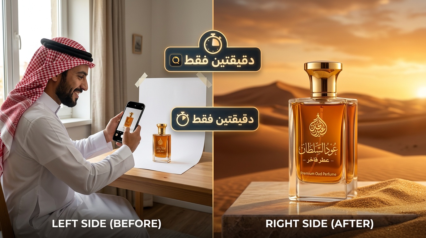 تصوير سريع للمنتجات بالجوال والذكاء الاصطناعي - تاجر سعودي يحول صورة بسيطة لصورة احترافية في دقيقتين