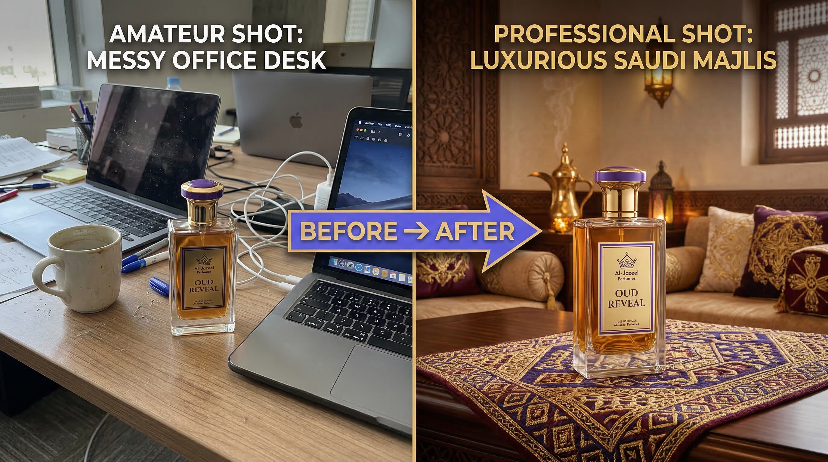 تصوير منتجات بالذكاء الاصطناعي - من صورة جوال إلى صورة استوديو احترافية