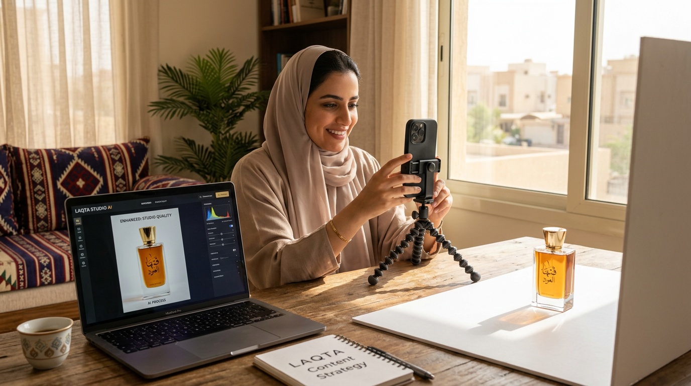 تصوير منتجات احترافية بدون مصور - رائد أعمال سعودي يصور بالجوال في المنزل