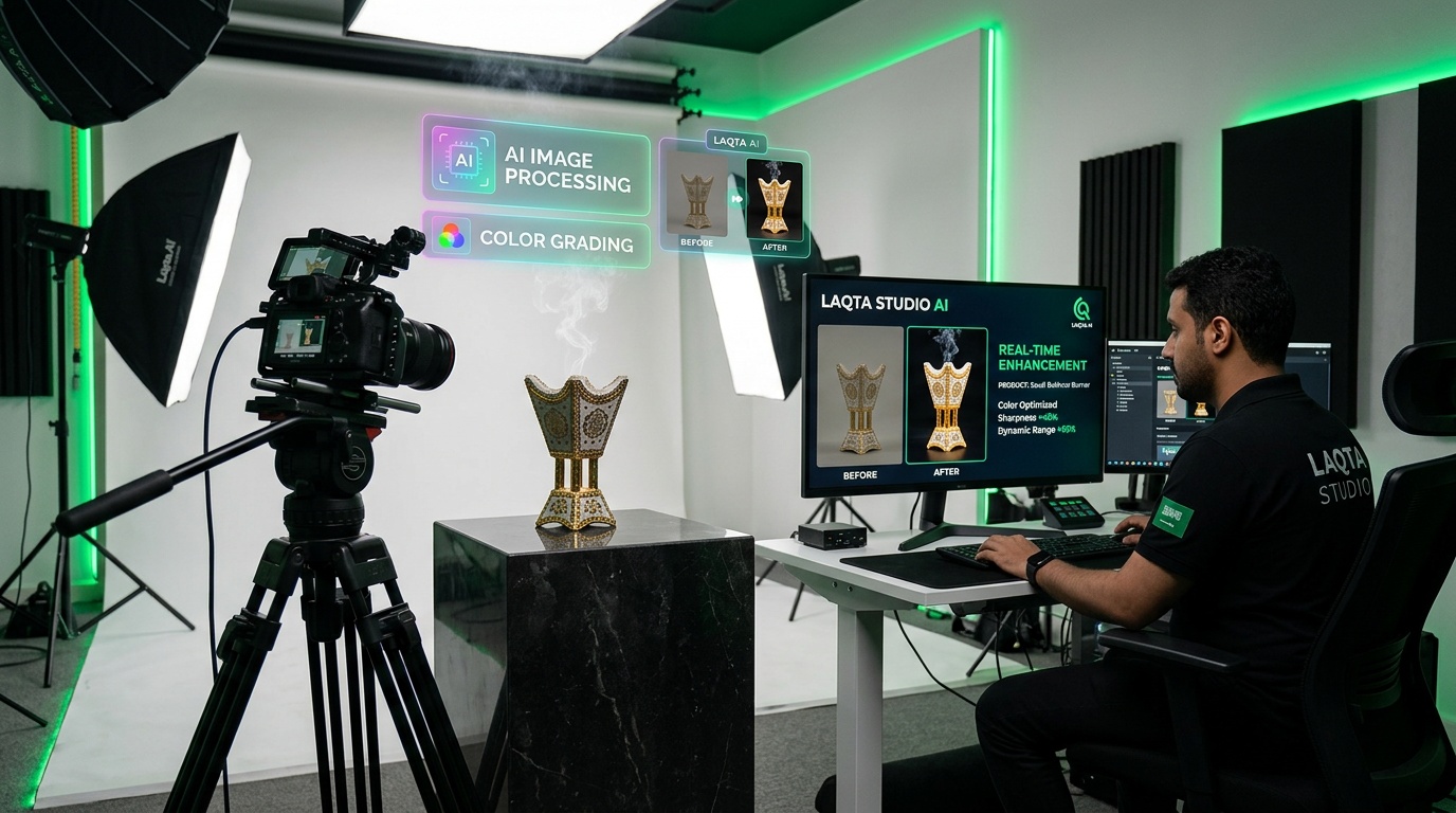 استوديو تصوير منتجات احترافي للمتاجر الإلكترونية السعودية بتقنية الذكاء الاصطناعي - لقطة استوديو