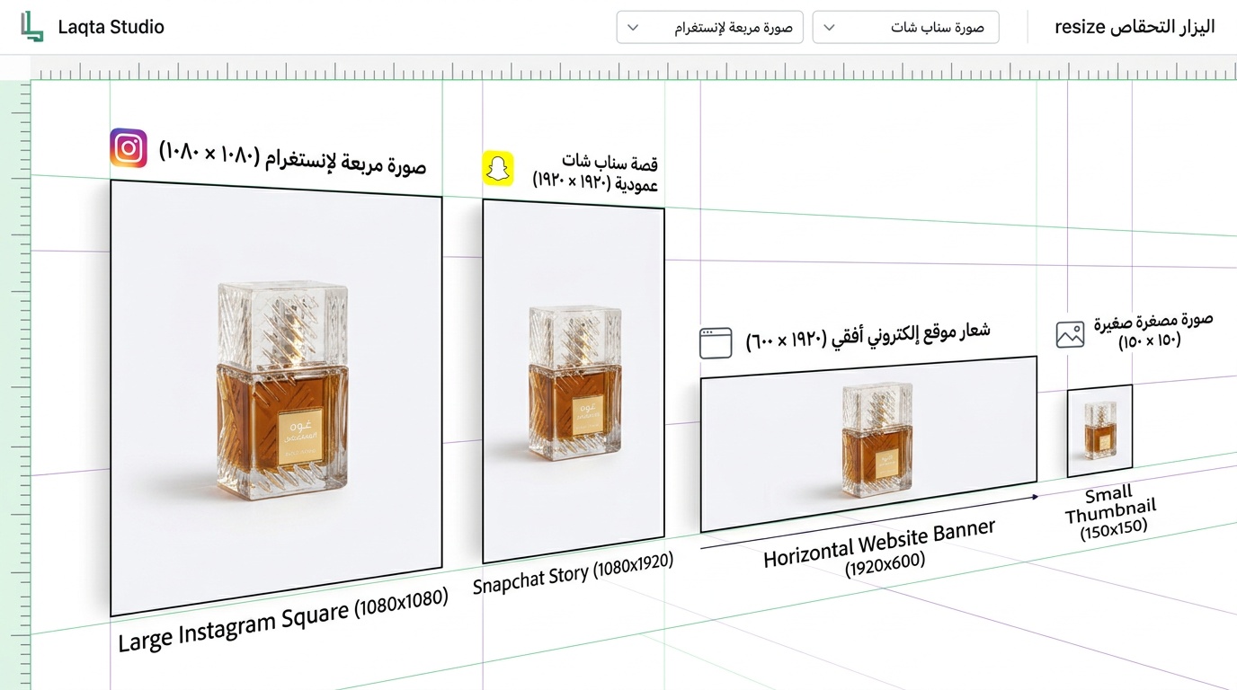 تعديل حجم صورة عطر سعودي لمختلف منصات التواصل مع أداة تغيير المقاسات من لقطة استوديو