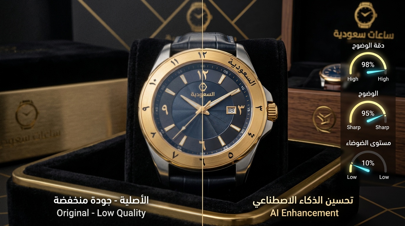 تحسين جودة صورة ساعة فاخرة بأرقام عربية باستخدام الذكاء الاصطناعي