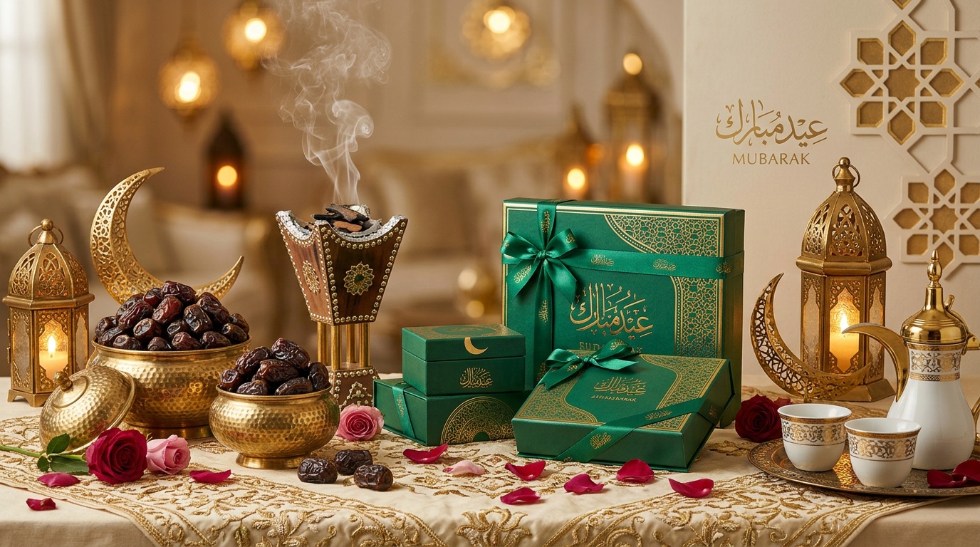 خلفيات العيد لتصوير منتجات المتاجر السعودية بأجواء عيد الفطر والأضحى الفاخرة - لقطة