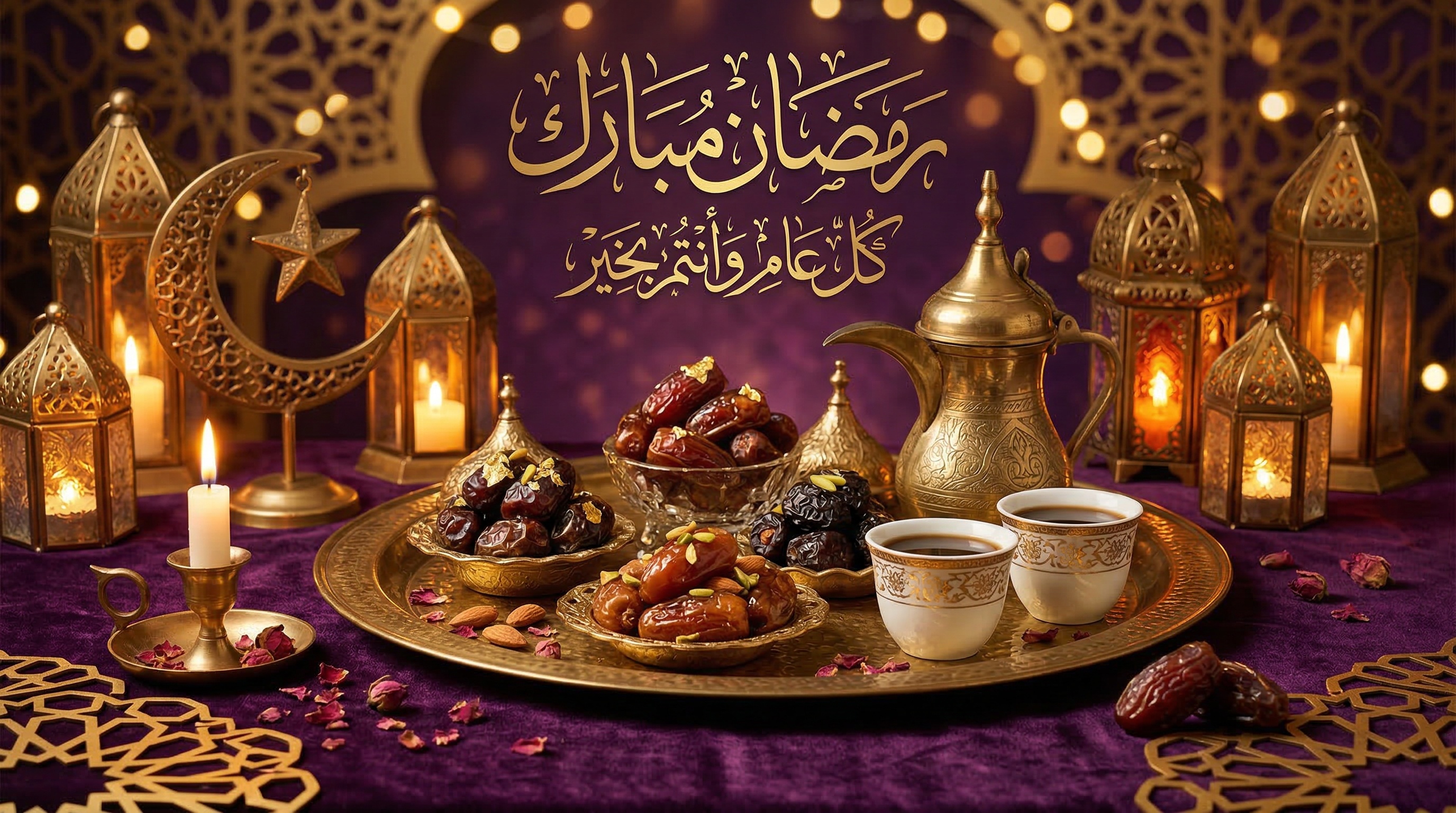 خلفية رمضانية فاخرة لتصوير منتجات التمور والقهوة السعودية