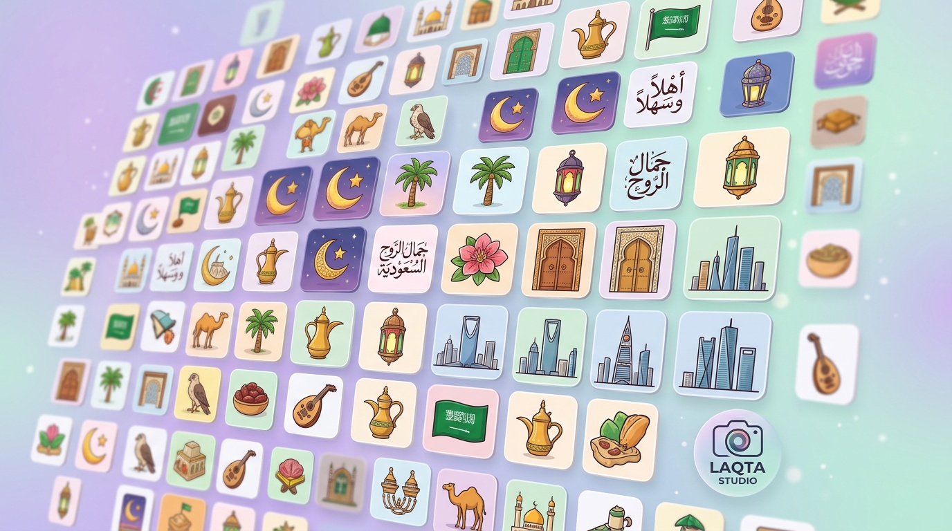 رمزيات سعودية متنوعة للسوشيال ميديا - دلة قهوة ونخيل وخط عربي