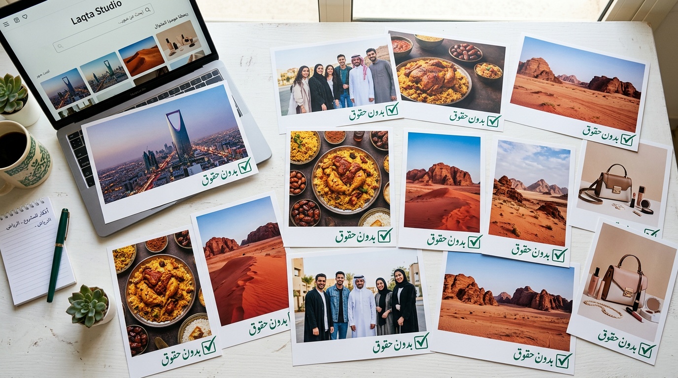 مجموعة صور بدون حقوق ملكية بمواضيع سعودية متنوعة مع ختم بدون حقوق بالعربية ومكتبة لقطة