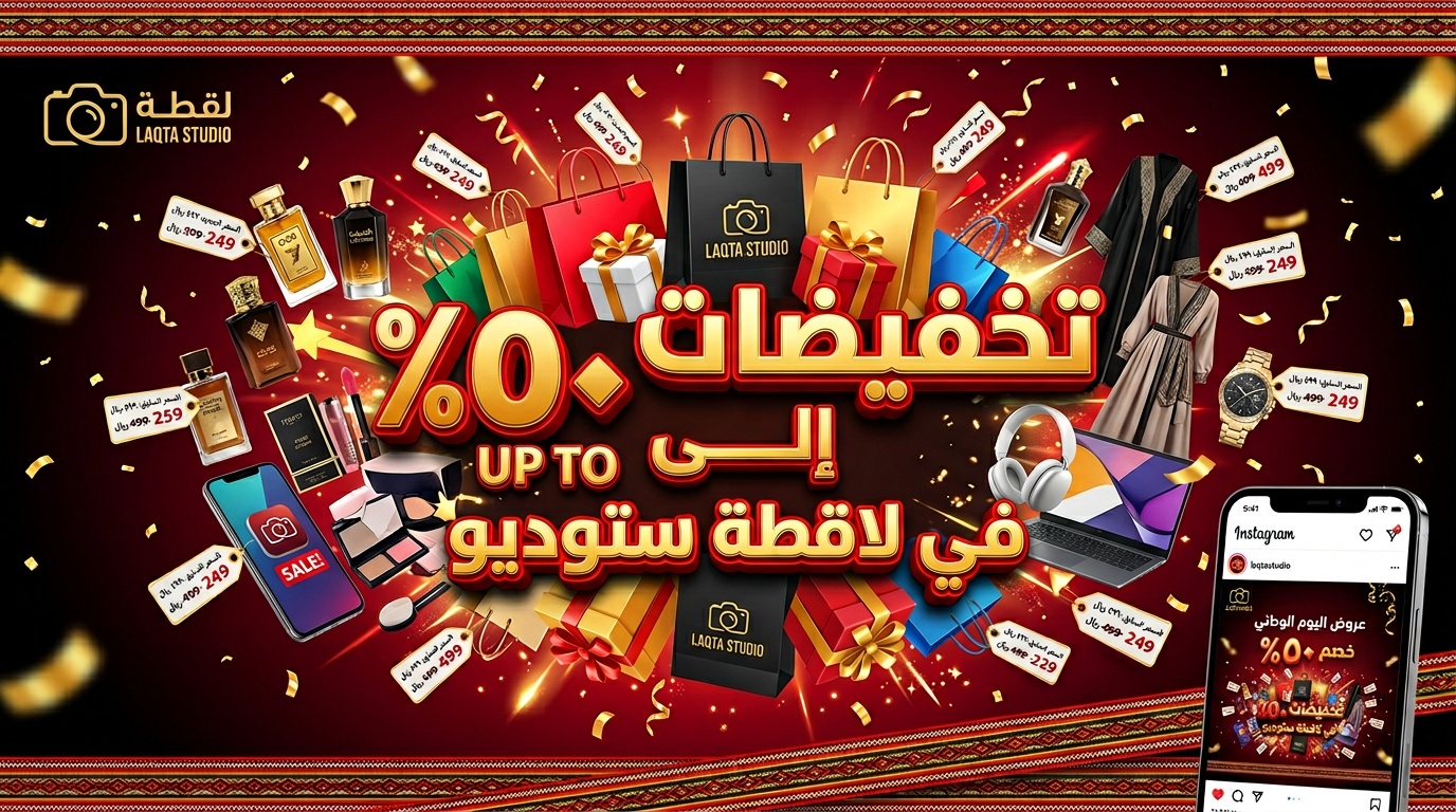 تصاميم تخفيضات وعروض احترافية للمتاجر السعودية - لقطة استوديو