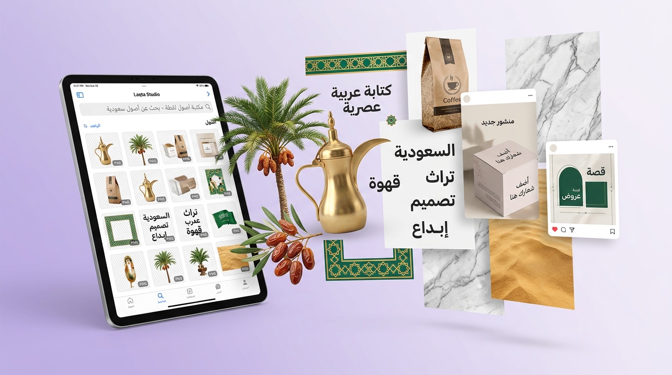 مجموعة صور وعناصر تصميم جاهزة بطابع سعودي متاحة من مكتبة لقطة استوديو للمصممين