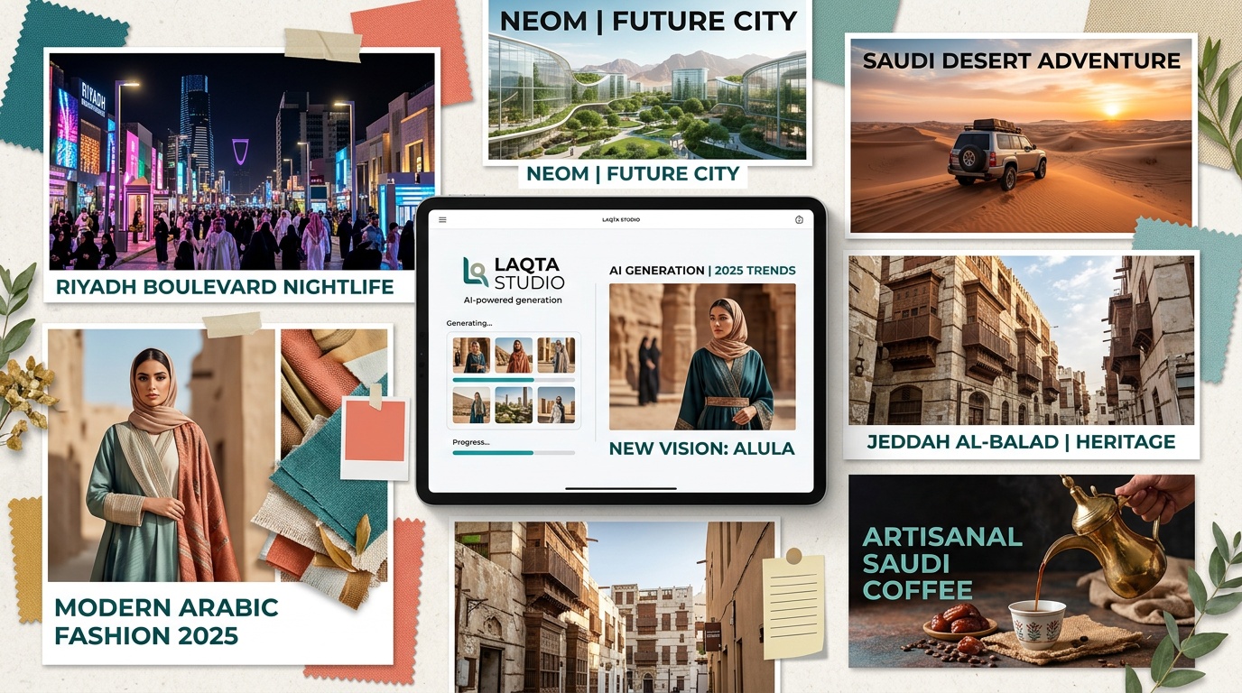 مجموعة صور جديدة ومتنوعة من المحتوى السعودي الرائج مع أداة لقطة استوديو