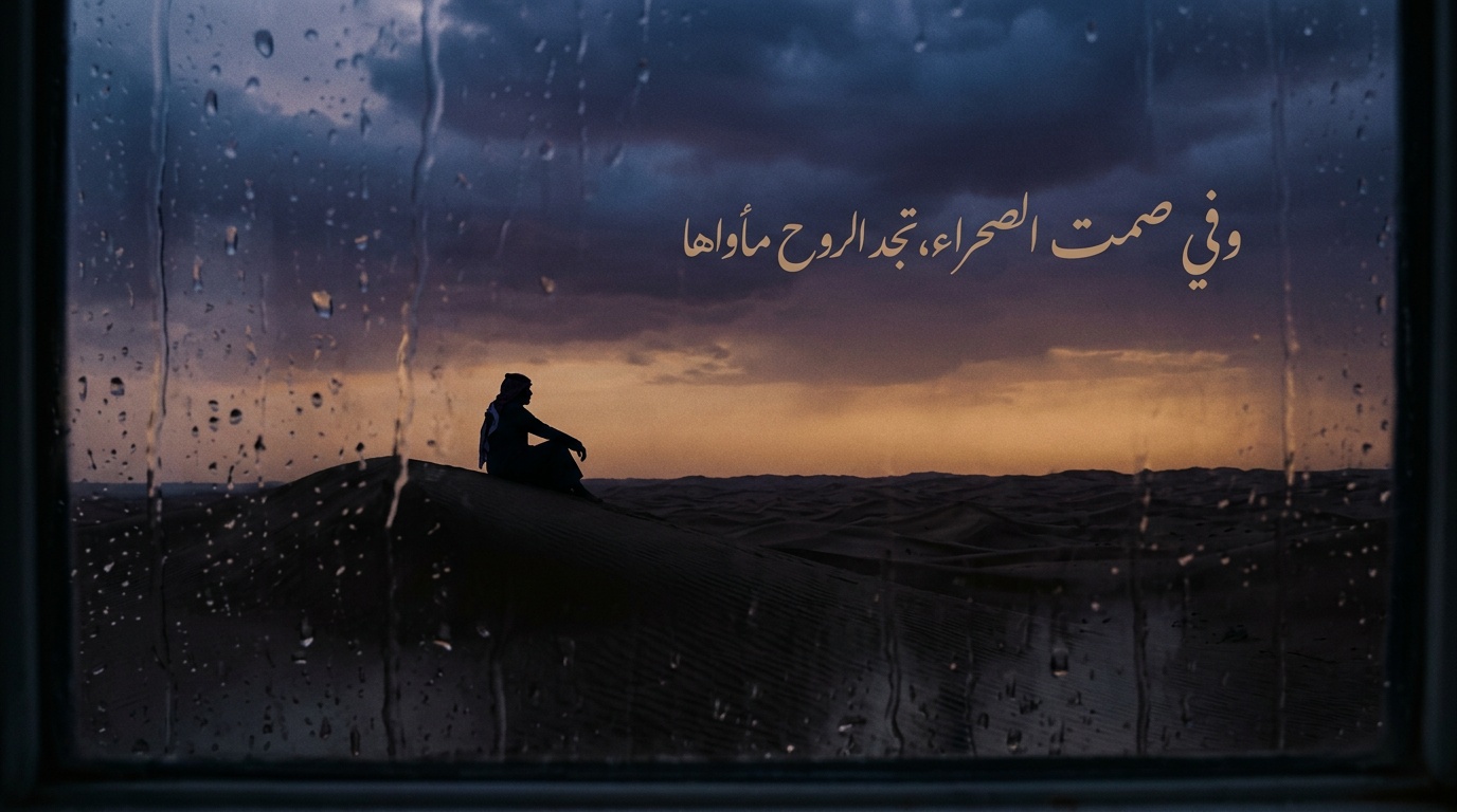 صورة حزينة معبرة - شخص يتأمل في صحراء سعودية عند الغسق بأجواء شاعرية