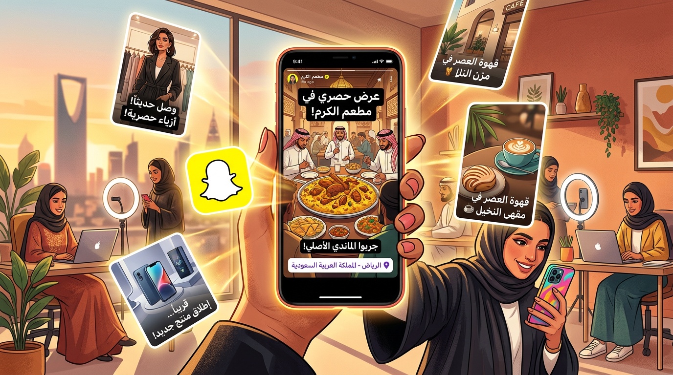 تصميم محتوى سناب شات احترافي للأعمال السعودية بنصوص عربية جذابة