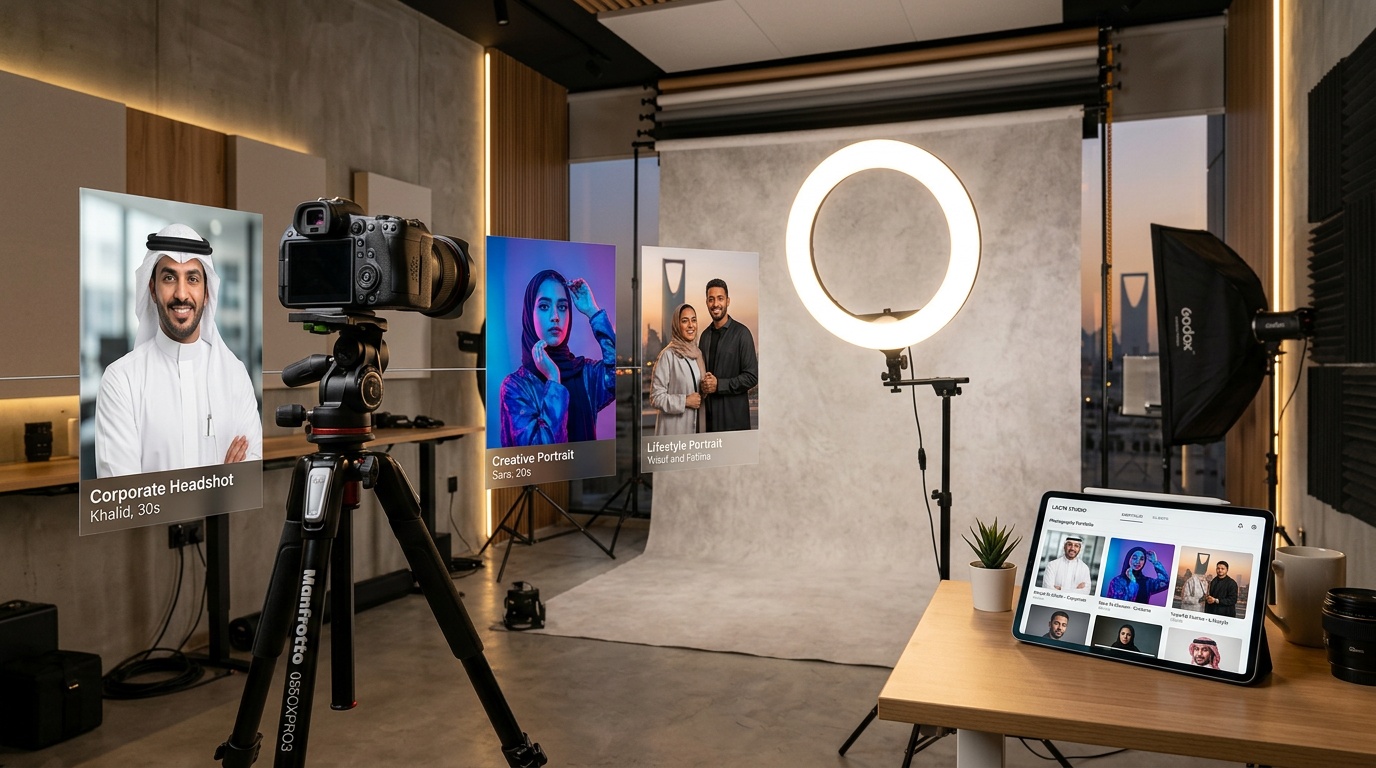 تصوير صور شخصية احترافية في استوديو سعودي حديث بأساليب متنوعة