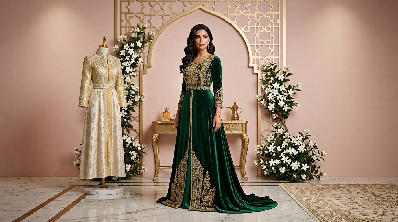 تصوير فساتين احترافي للمتاجر السعودية مع عارضة افتراضية وإضاءة استوديو فاخرة - لقطة استوديو