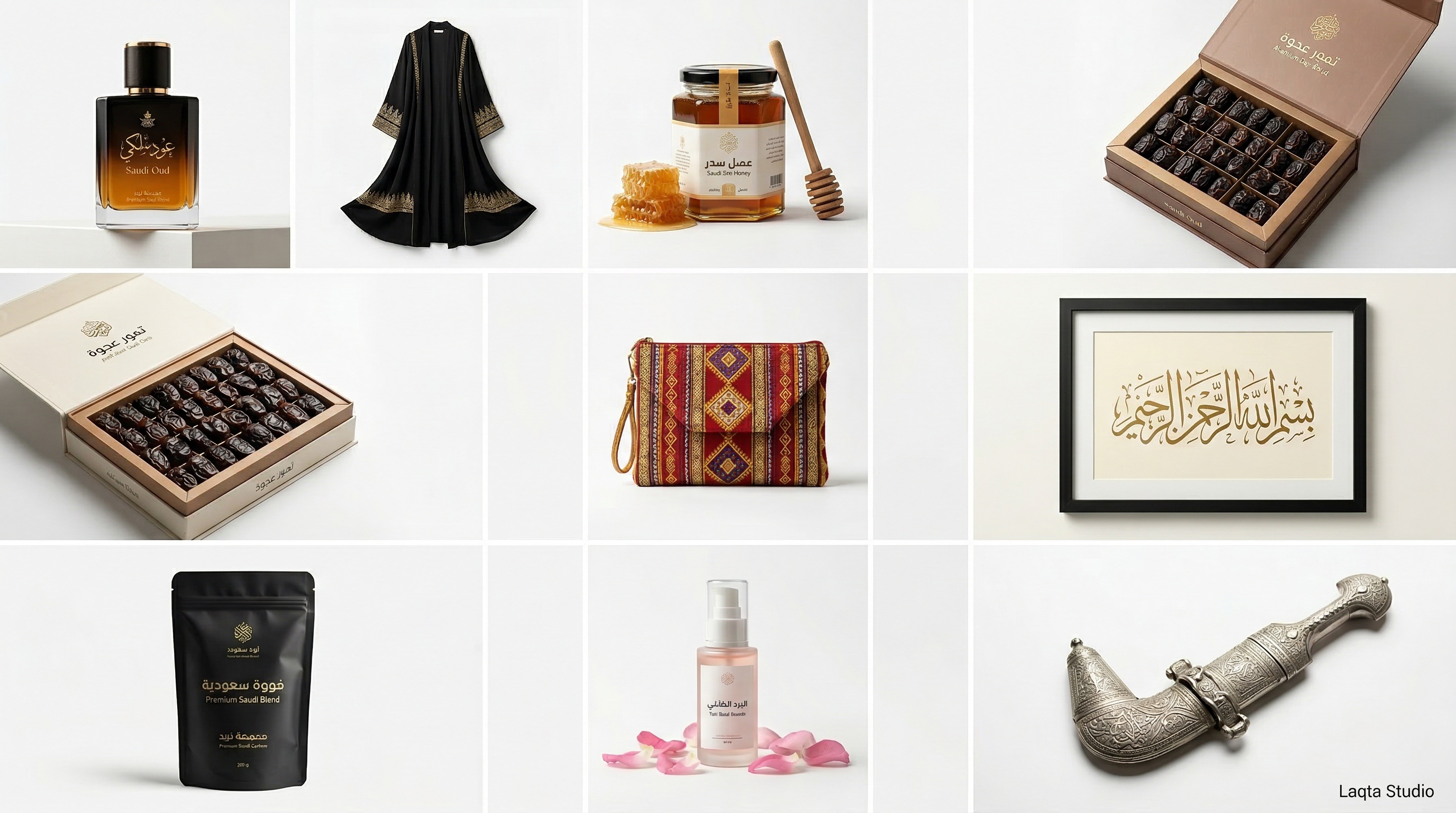 شبكة صور منتجات سعودية احترافية تشمل عطور وعبايات وتمور وعسل بجودة استوديو من لقطة