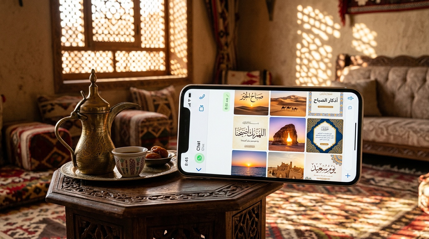 مجموعة صور واتس اب بتصاميم عربية - تحيات صباحية وأدعية ومناظر سعودية