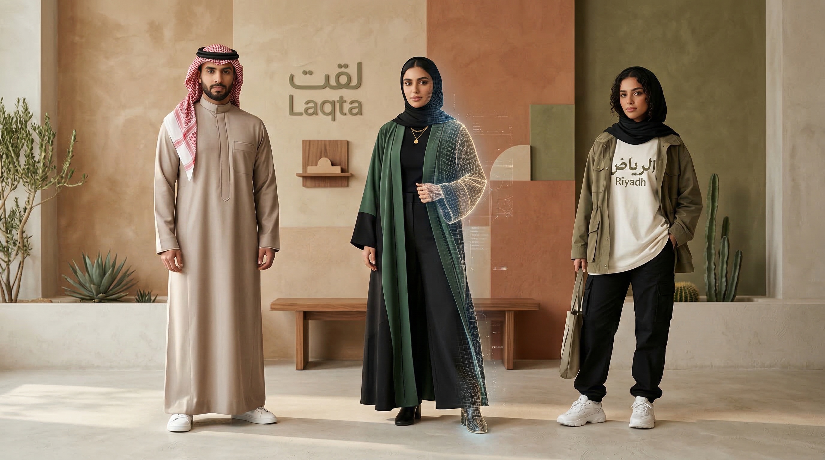 عارضين افتراضيين للملابس بالذكاء الاصطناعي بأزياء سعودية متنوعة