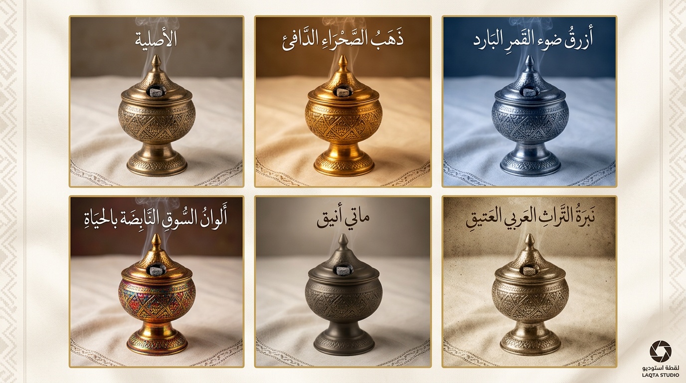 شبكة مقارنة فلاتر صور مختلفة على صورة مبخرة سعودية عبر أداة لقطة استوديو