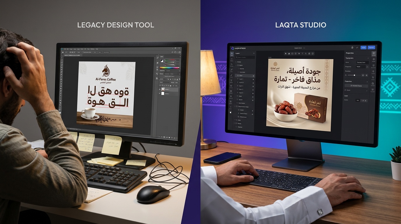 مقارنة بين فوتوشوب وبدائل التصميم العربية مع دعم الخط العربي - لقطة استوديو