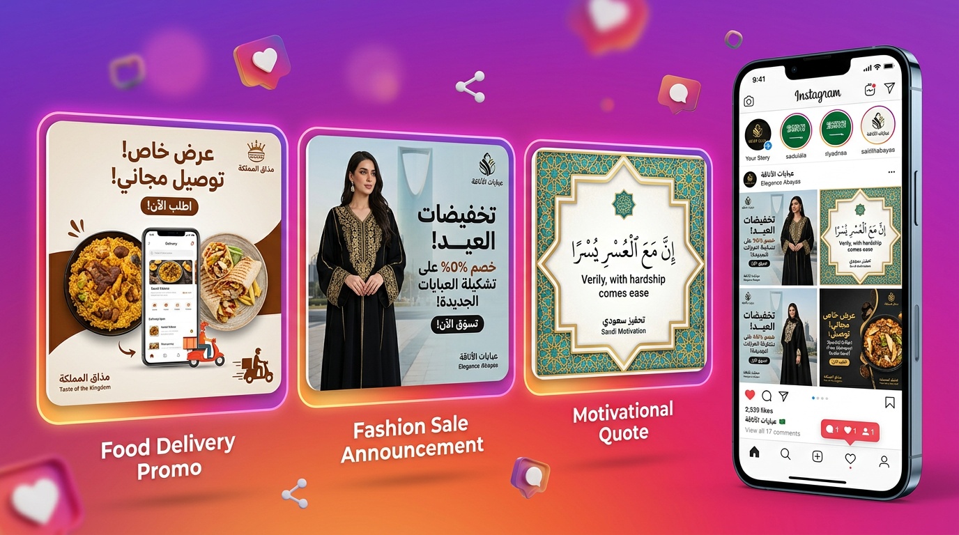 قوالب انستقرام جاهزة بتصميم عربي لمتاجر سعودية على لقطة استوديو