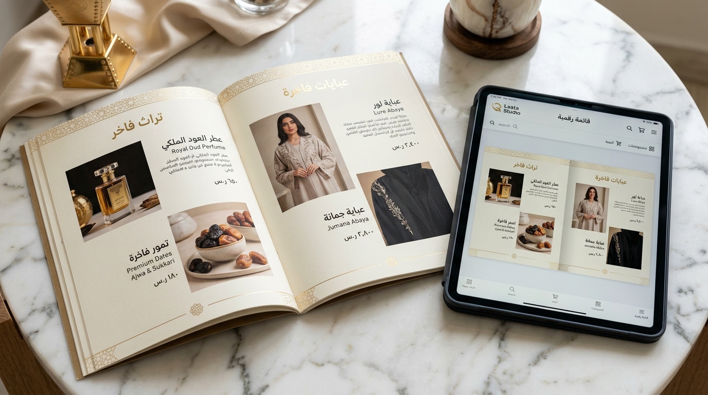 كتالوج منتجات سعودية احترافي بتصميم عربي أنيق من لقطة استوديو