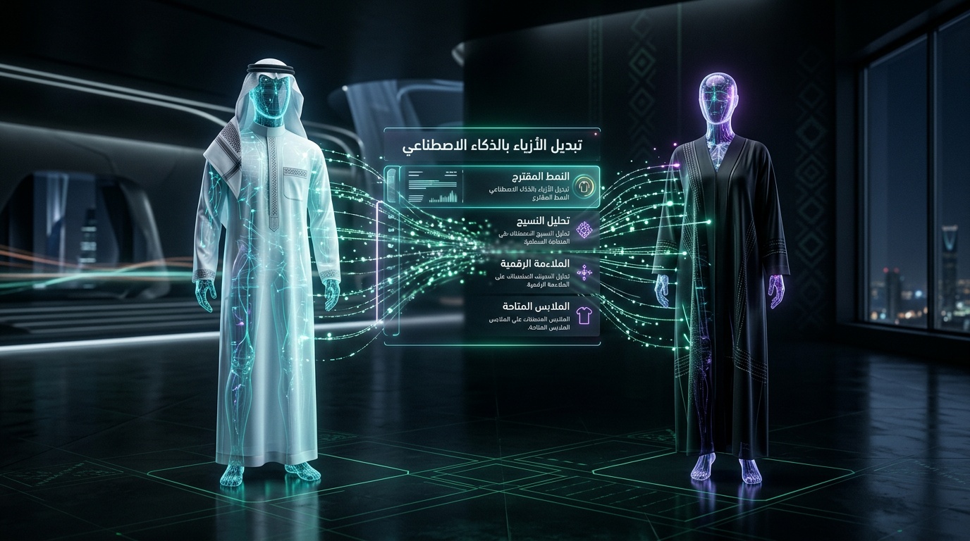 مبدل الملابس بالذكاء الاصطناعي يعرض أزياء سعودية على عارضين رقميين - لقطة استوديو