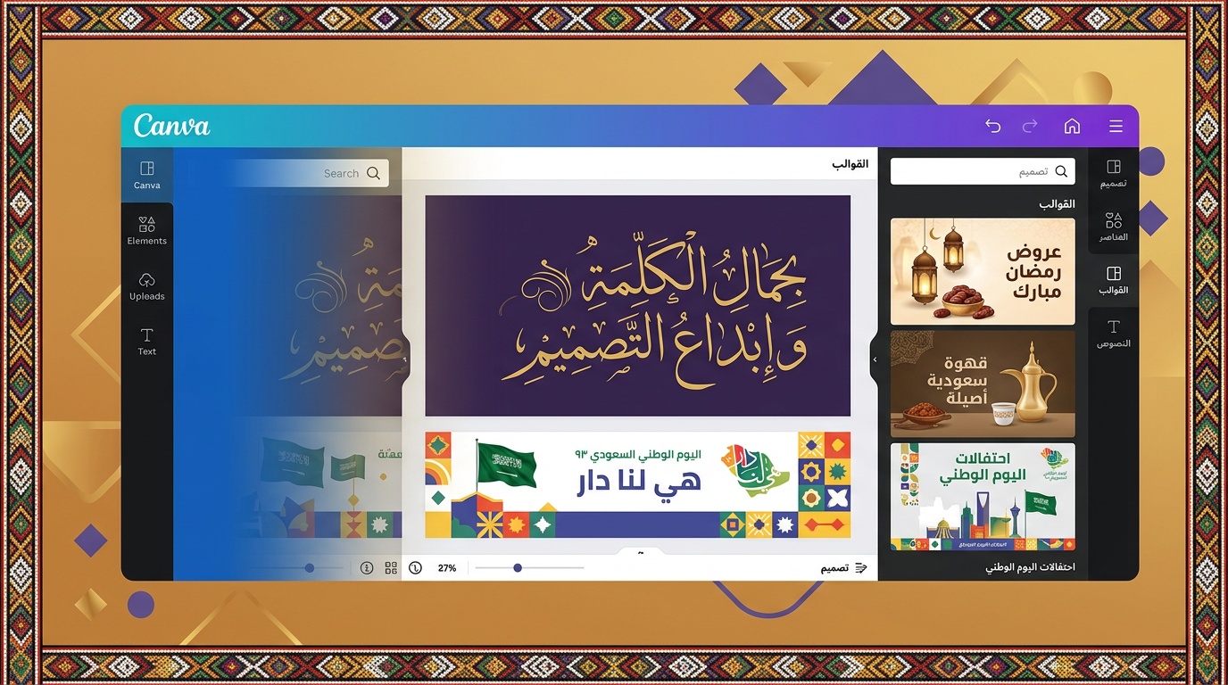 أداة تصميم مثل كانفا بالعربي - واجهة عربية كاملة مع قوالب سعودية