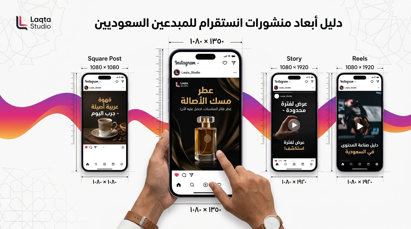 دليل مقاسات بوست انستقرام بالأبعاد الصحيحة للمصممين السعوديين - لقطة استوديو