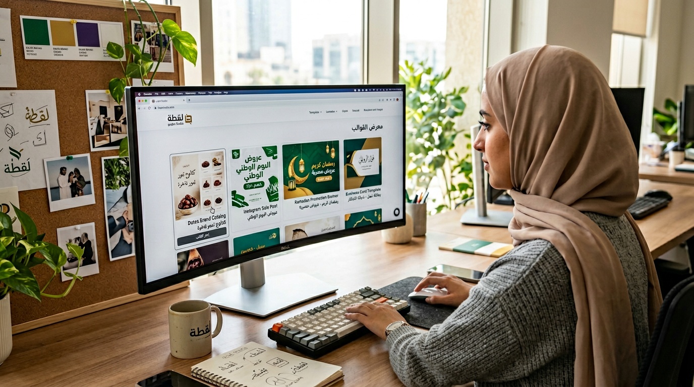 موقع تصميم لقطة بقوالب عربية جاهزة للمتاجر السعودية - إعلانات وسوشيال ميديا وبطاقات أعمال